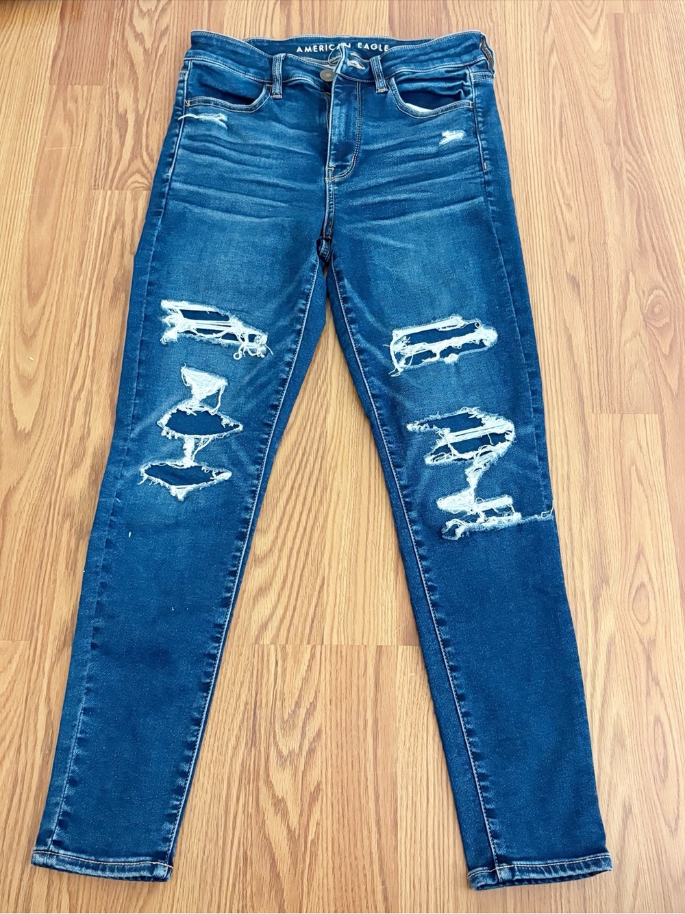 American Eagle Outfitters Blue Distressed Skinny Jeans, 6 Short